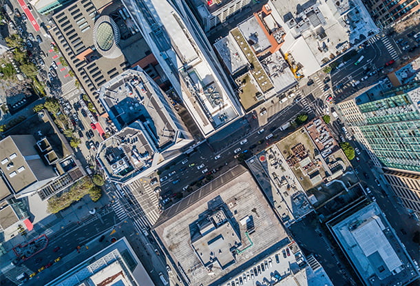 photo: overhead photo of dense urban downtown (iStockphoto)