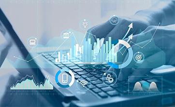 photo: hands on laptop keyboard, with floating charts and graphs (iStockphoto)