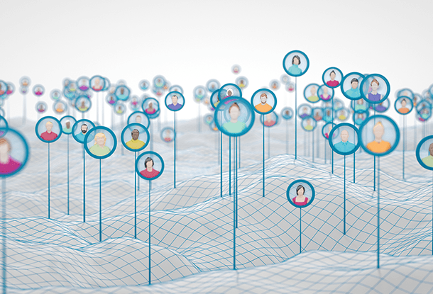 image: data points with profiles in bubbles (iStockphoto)